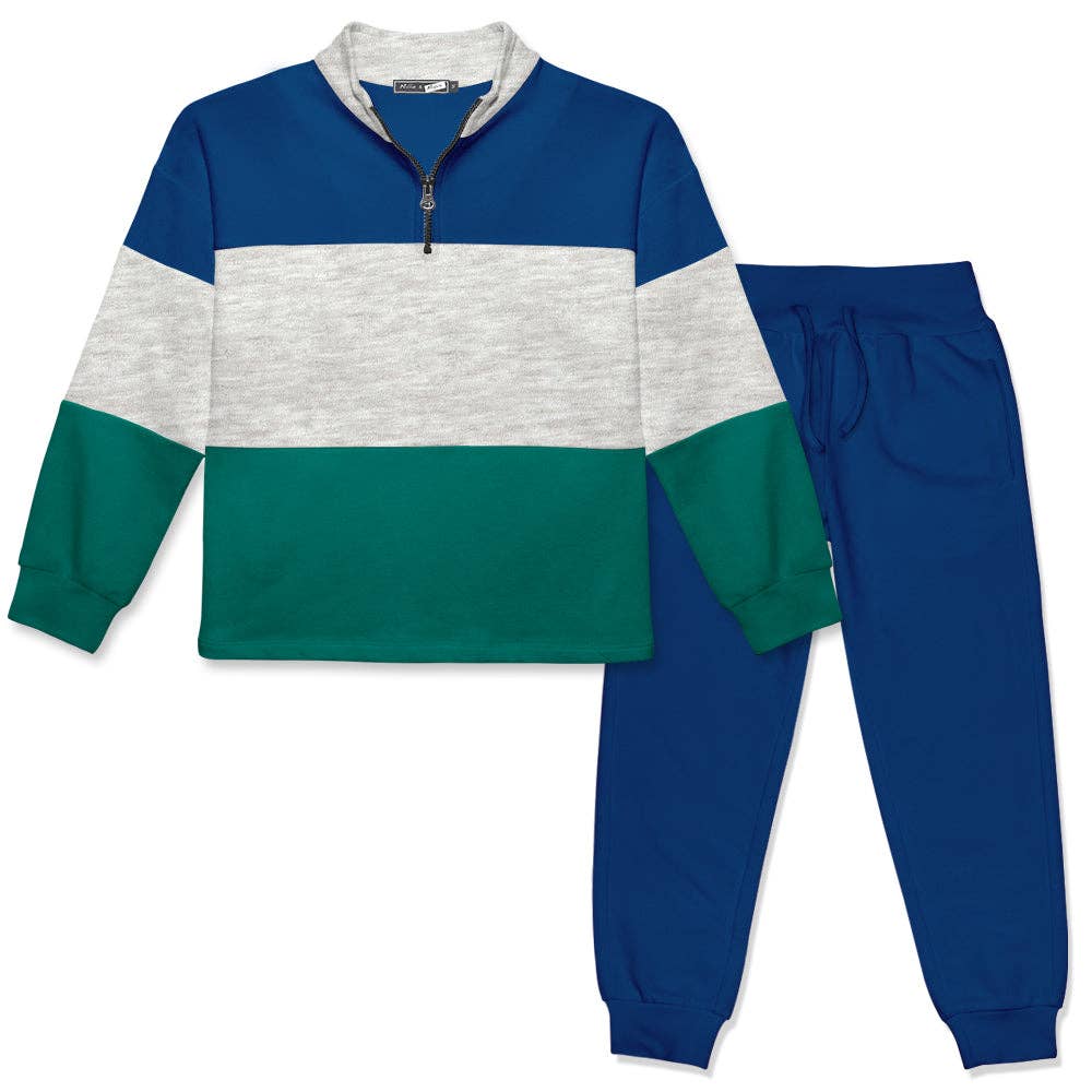 Boys Gray Heather & Cobalt Color Block Top and Joggers  for wholesale on Faire0