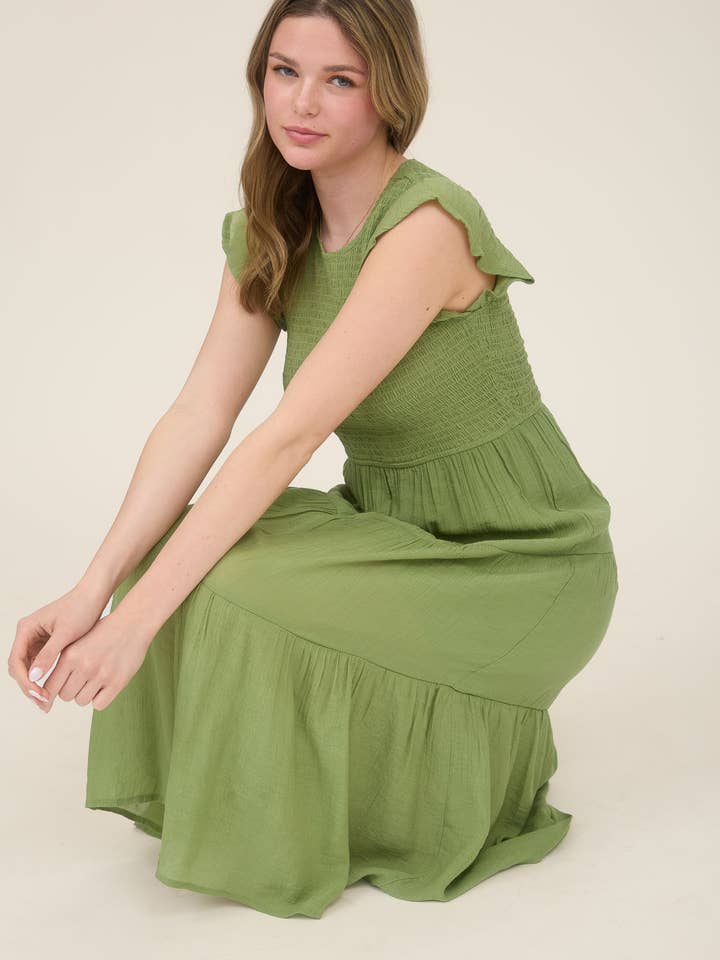 Blu Pepper - Wholesale Dress - Women's - SMOCKED TIERED MIDI DRESS