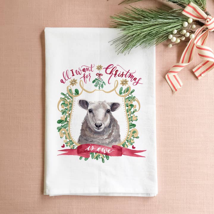 Cami Monet - Wholesale Tea Towel - All I Want for Christmas is Ewe Christmas Tea Towel0