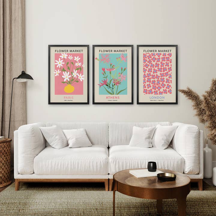 Art Lane - Wholesale Art Print - Flower Market Prints. Pink & Blue Modern Wall Art Decor