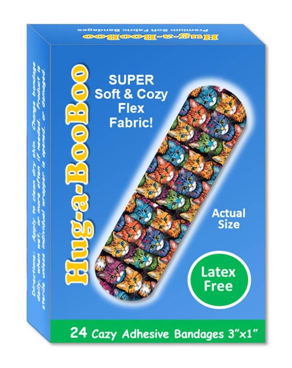 Hug-a-BooBoo - Wholesale Bandaids/Bandages - "Cozy Cats" Stretch Fabric CAT Bandages 24ct Box1