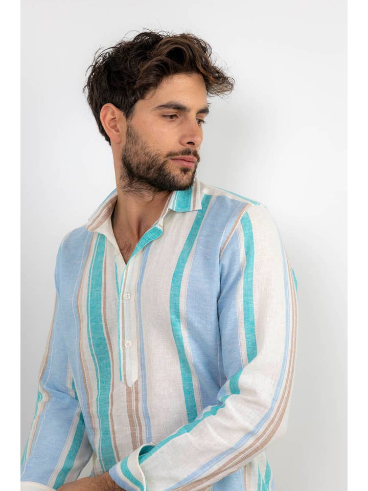 Custi Mikelo – Camisa de botões - Homem por atacado – Camisola Linho Riscas | Rota