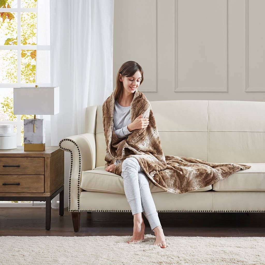 Olliix - Wholesale Throw Blanket - Oversized 60x70" Faux Fur Throw Blanket, Light Brown2