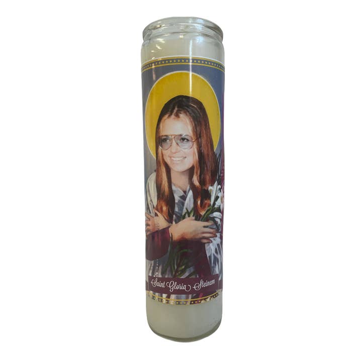 Gloria Steinem Devotional Prayer Saint Candle for wholesale by The Luminary and Co.