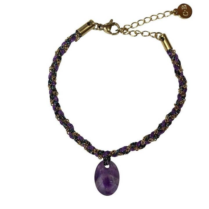 Gold Stainless Steel Amethyst Grey Braided Bracelet for wholesale by CLAIRE BERTEAU