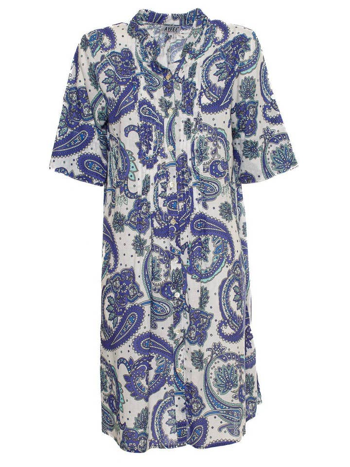 ESTAMPADO DE CACHEMIR AZUL CAFTANO Y BORDADO, 5 G, 100% ALGODÓN, FABRICADO EN TINTA para venta al por mayor de Ayfee