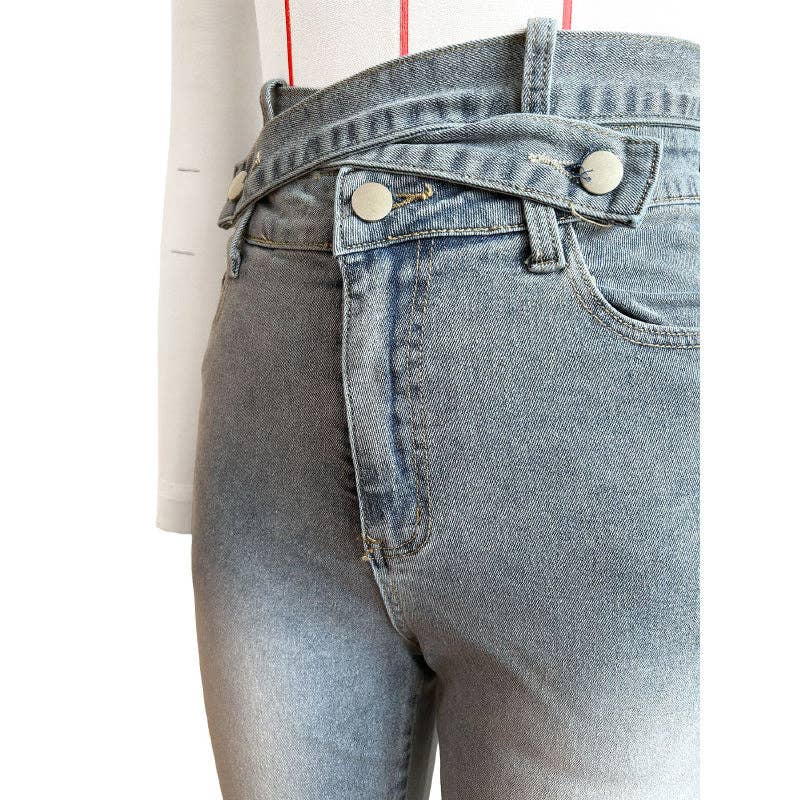 Bleu Jean évasé taille haute cargo MB FASHION avec détail ceinture 8016LY en vente sur Faire5