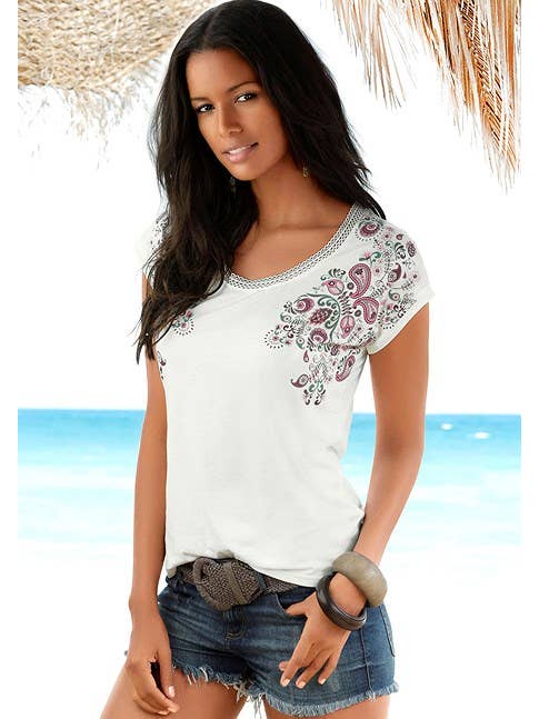 Off White LASCANA Women's Mix Print Detail Top for wholesale on Faire