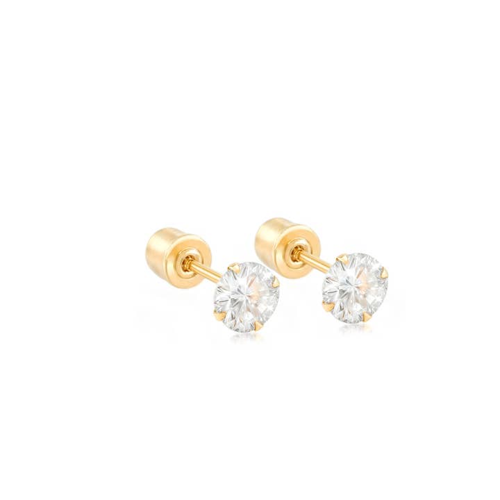 14K Korean Screw Back Round CZ 3mm for wholesale by 14k18k Gold Earrings Inc.