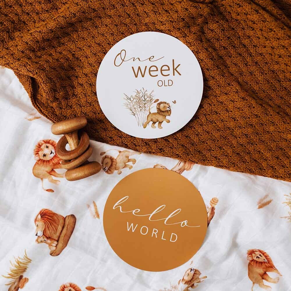 Snuggle Hunny – wholesale Milestone art/keepsake – Child & baby – Lion & Sunrise Gold Reversible Milestone Cards4