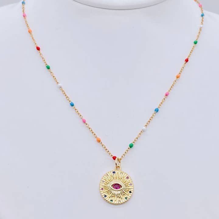 Mio Queena - Wholesale Pendant/Charm Necklace - Evil Eye Palm Sunflower Inlaid Zircon Pendant Necklace