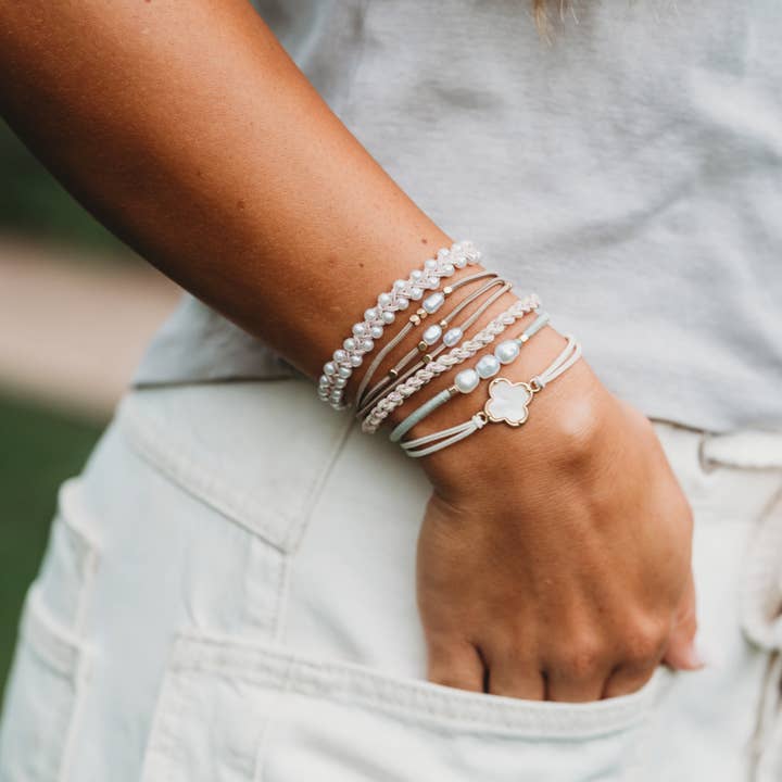 K'lani hair tie bracelets - Wholesale Jewelry Set - "Glimmer" Soft Pinks with Pearl and Gold Accent Hair Tie Bracelets5