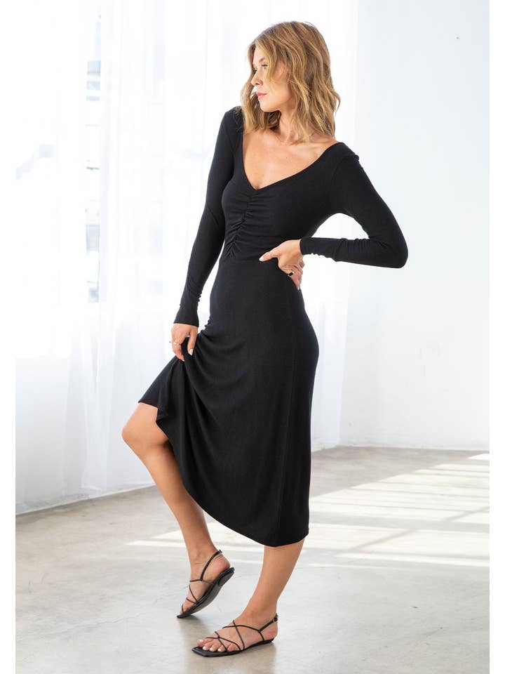 Lovestitch - Wholesale Dress - Women's - Chic Bamboo Micro Rib Knit Midi Dress5