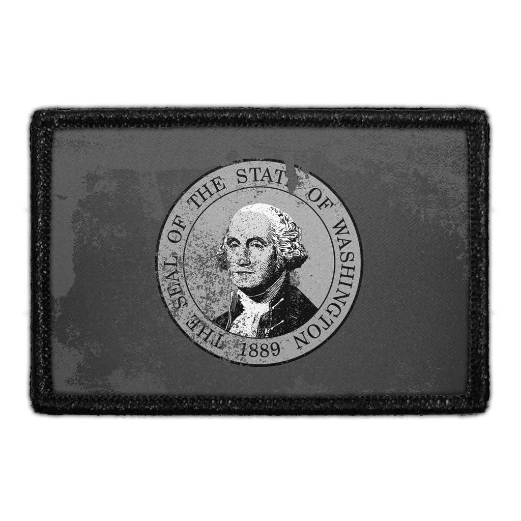 Pull Patch - Wholesale Patch - Washington State Flag - Black and White - Distressed - Removable Patch0