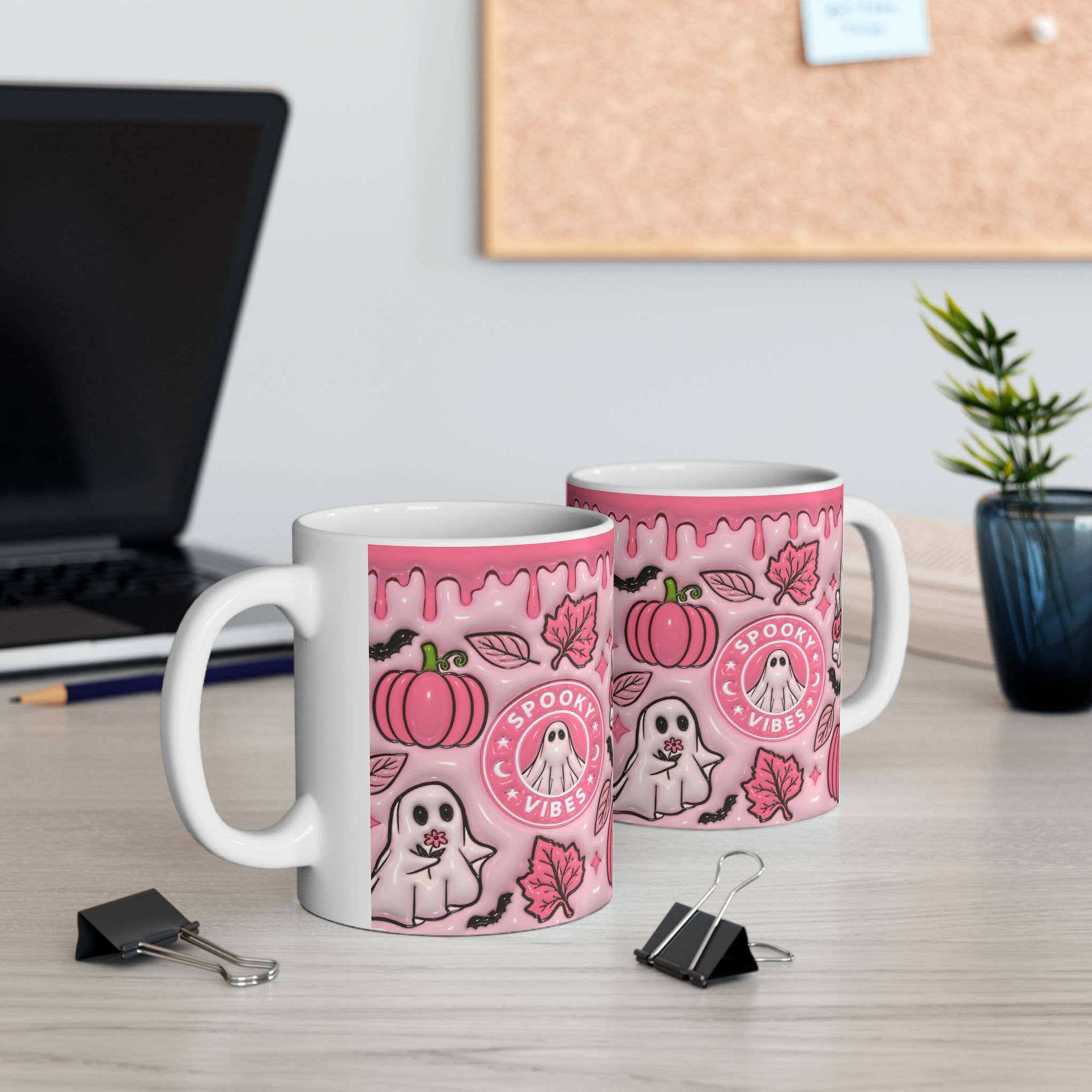 NVC Ecommerce LLC - Wholesale Coffee Mug - Halloween Mug, Spooky Ghost Vibes, Pink Pumpkin Coffee Cup1