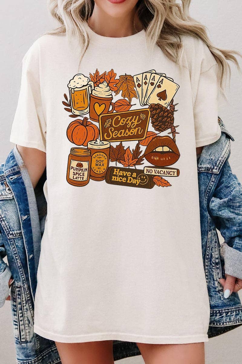 COLORBEAR - Wholesale T-Shirt (Graphic) - Women's - Retro Fall Collage Graphic Heavy Cotton Tee1