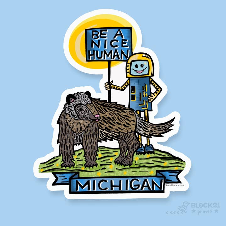 Michigan Be A Nice Human Sticker - Wolverine Decal for wholesale by Block21Prints