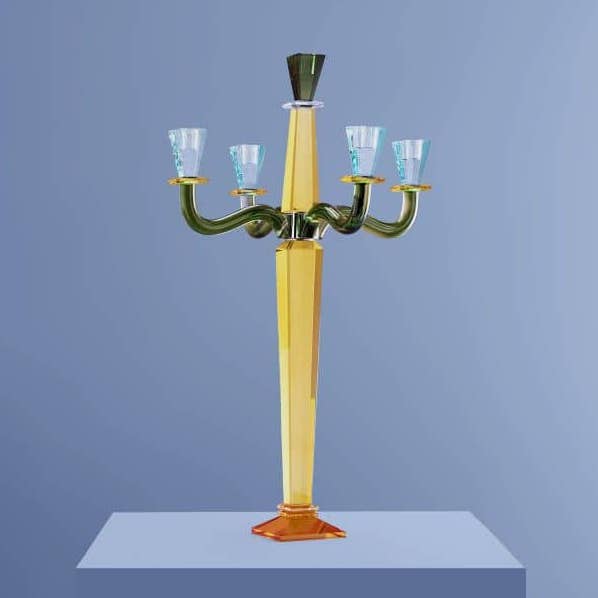 Fancy Crystal 5-Arm Candelabra, Yellow, Glass, H.60 cm for wholesale by WERNS