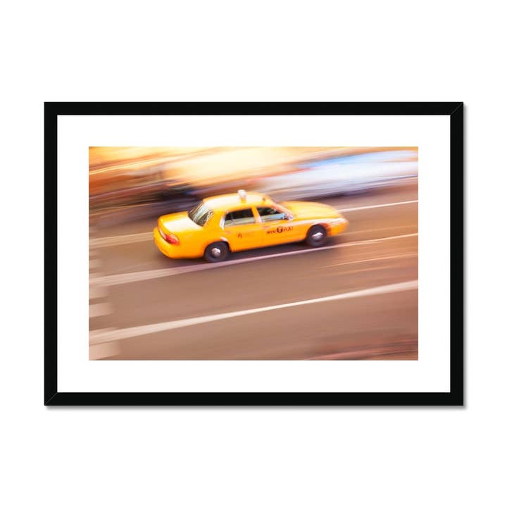 Yellow Taxi cab in Times Square New York city Framed & Mounted Print for wholesale by Sorbey