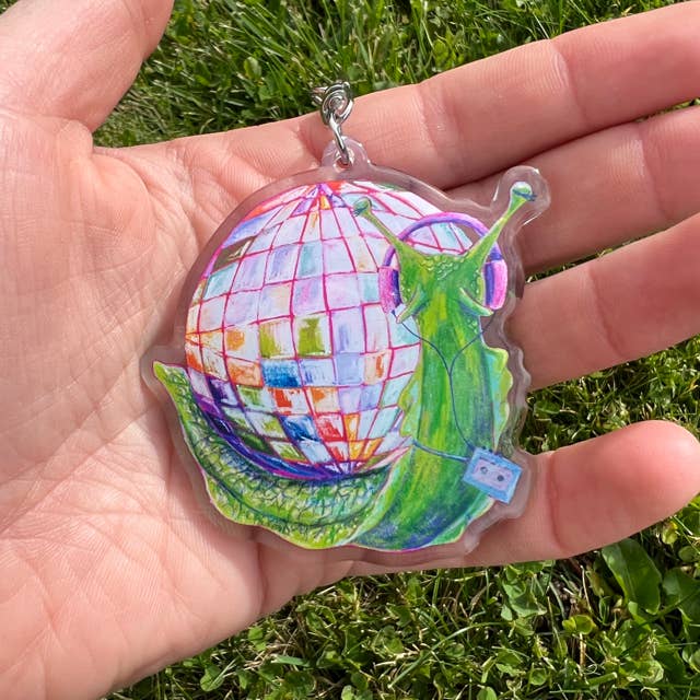 Disco Snail Keychain for wholesale by Sage Flannery Art