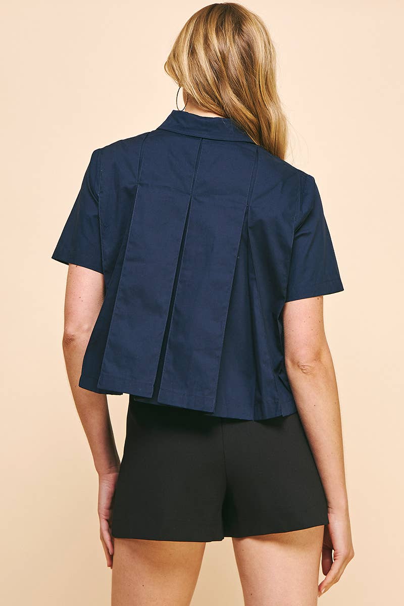 PINCH - Wholesale Button Down Shirt - Women's - SS CROPPED SHIRT - NAVY4