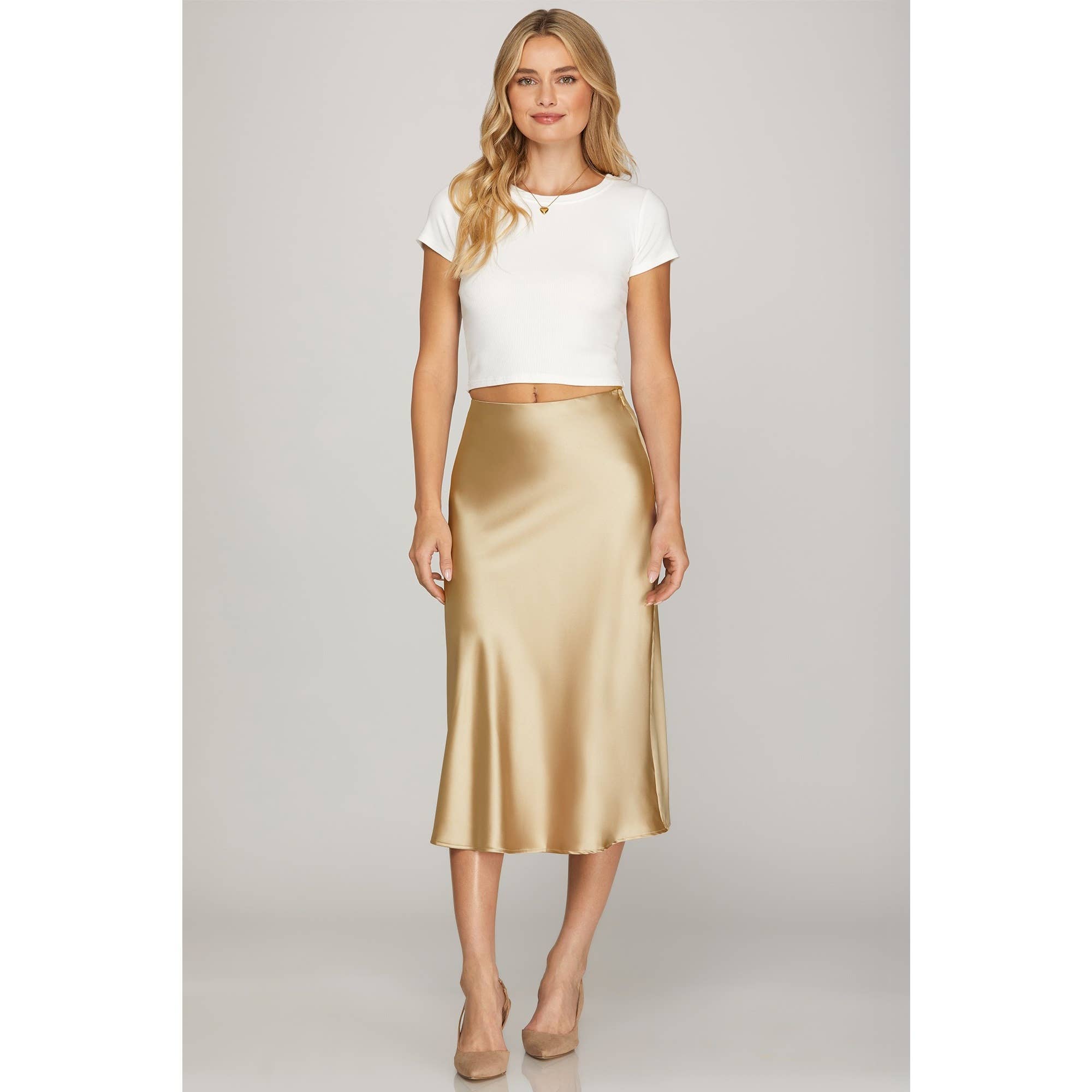 STYLE USA - Wholesale Rok - Dames - SATIJNEN MIDI-ROK MET SCHUINE SNIJLĲN8