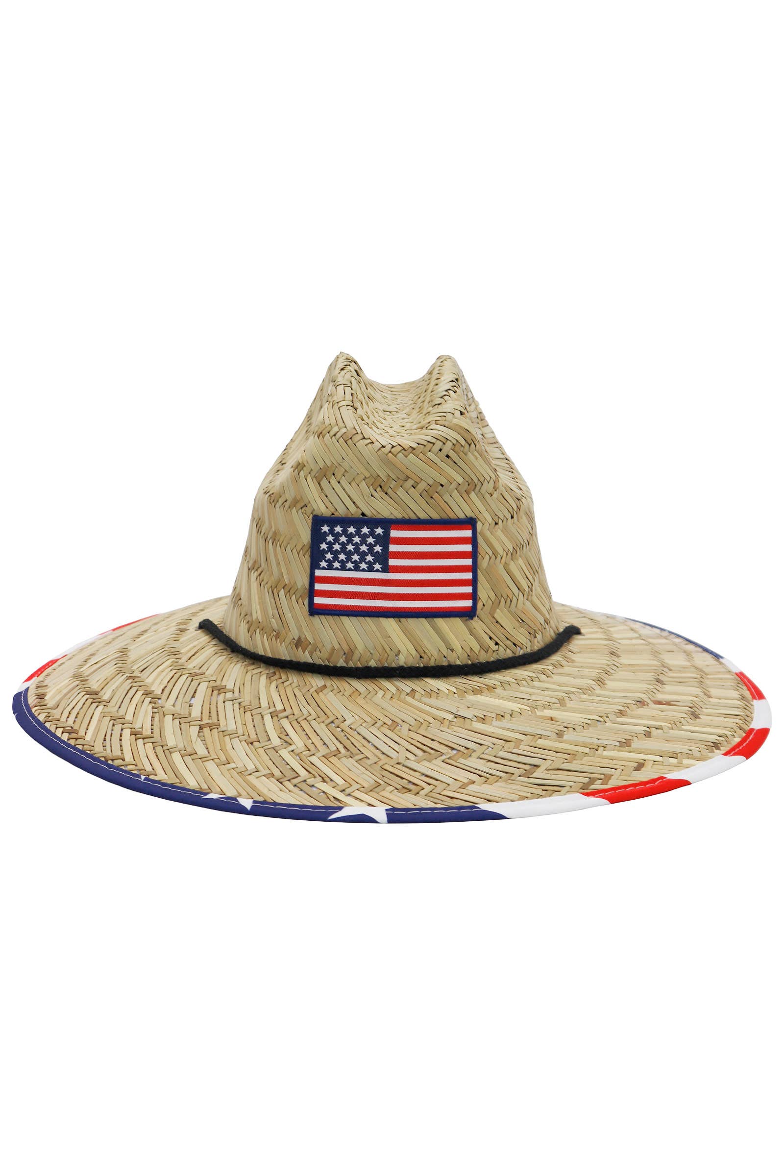 Cap Zone - Wholesale Straw Hat - Unisex - American Flag Under Brim Rush Straw Lifeguard Hat2