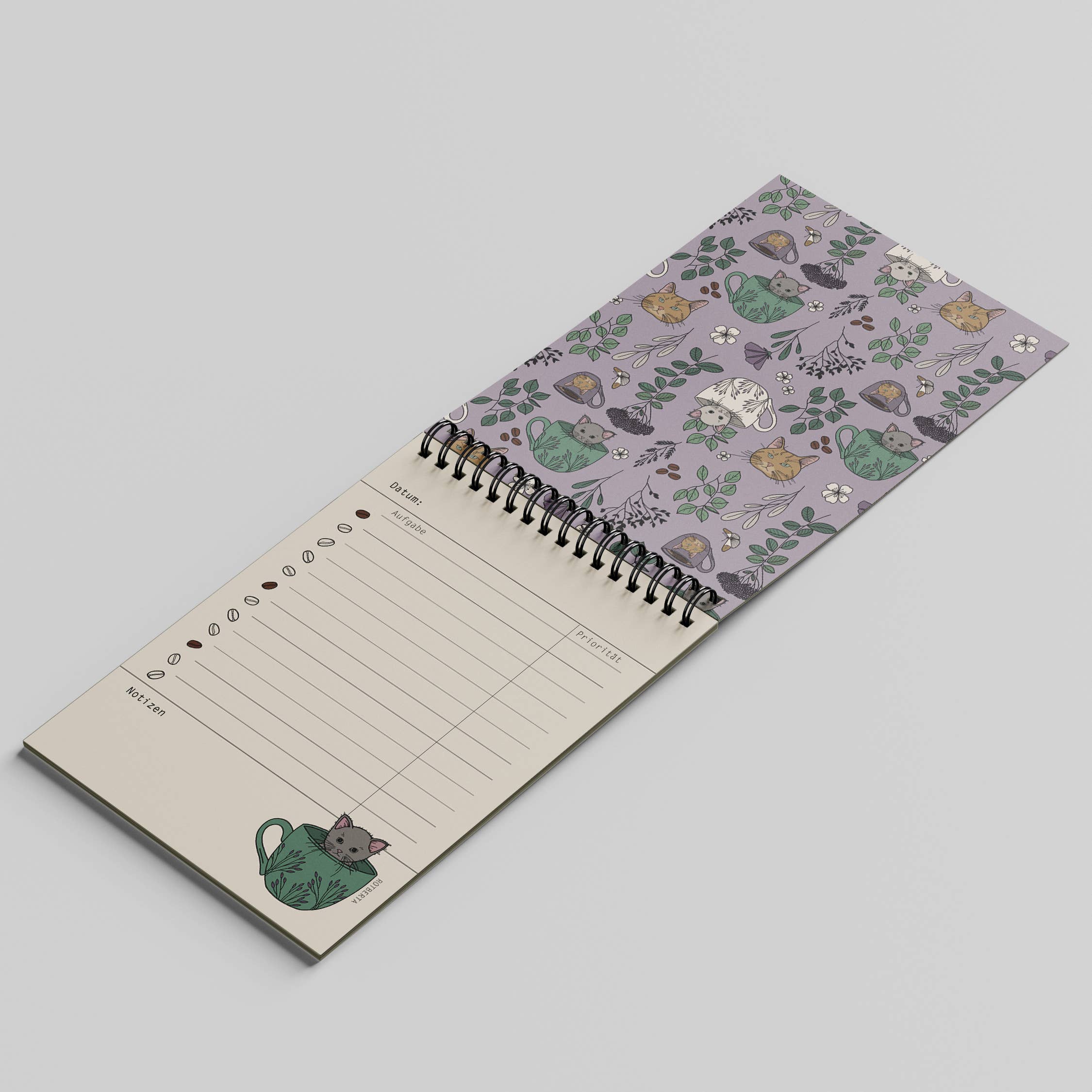 Rotberta - Vente Blocs-notes - Bloc-notes à spirale DIN A6 avec anneaux - chat avec tasse de café2