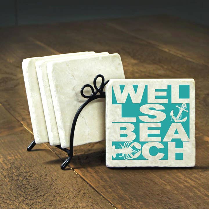 Block Text Coasters with Anchor, Lobster, and Teal for wholesale by Paint The Town