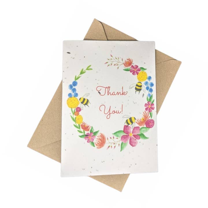 Eco friendly Plantable Thank you card. Bee themed for wholesale by BeeEco Friendly
