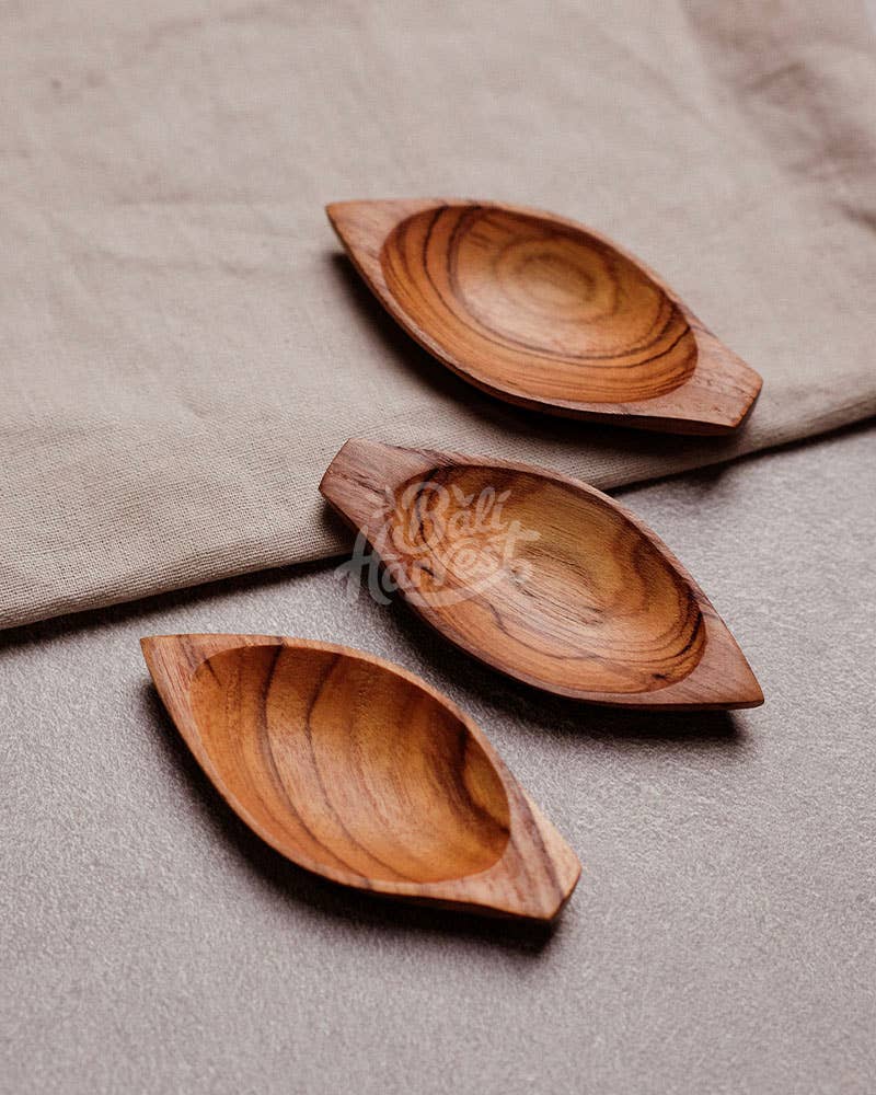 Bali Harvest - Wholesale Condiment/Dip Bowl - Teak Wooden Leaf Saucer Condiment Dish - Sauce Dish Dip Bowl0