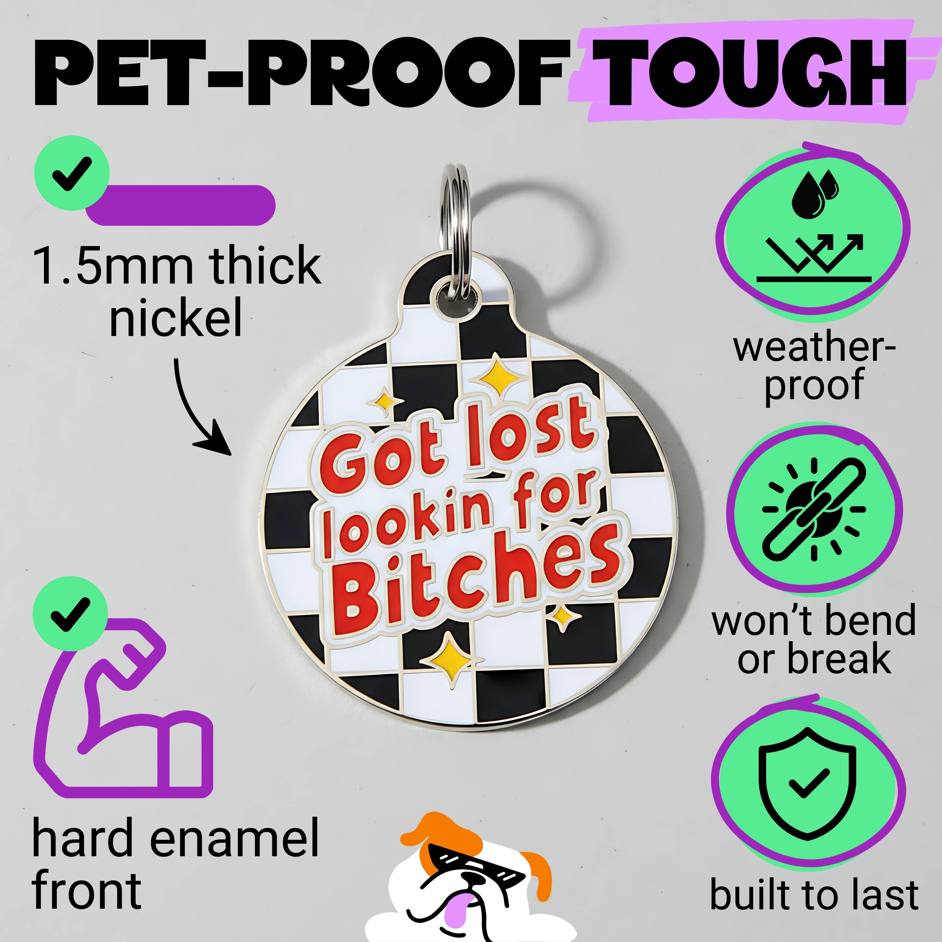 Bad Tags - Wholesale Pet Identification Tag - Cat/Dog - Enamel Dog Tag w/ Scannable Pet ID - Looking for Bitches6