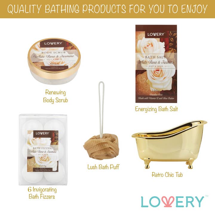 Lovery - Wholesale Bath & Body Set - Home Spa Gift Basket, 13pc Bath & Body, White Rose Jasmine