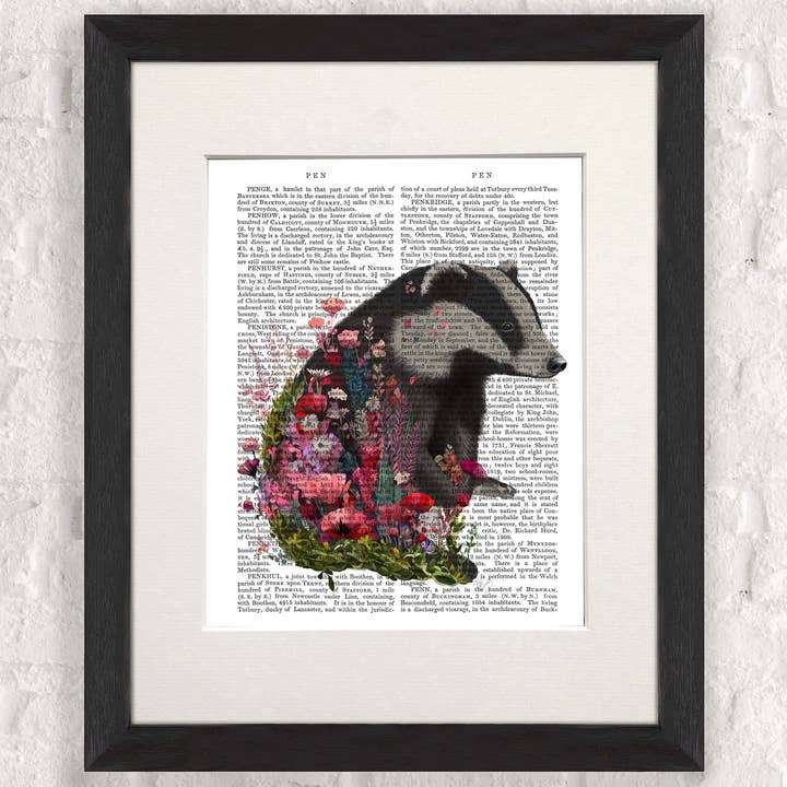 Badger 1 Floral Essence Spring Animal Book Print Wall Art for wholesale by FabFunky Ltd