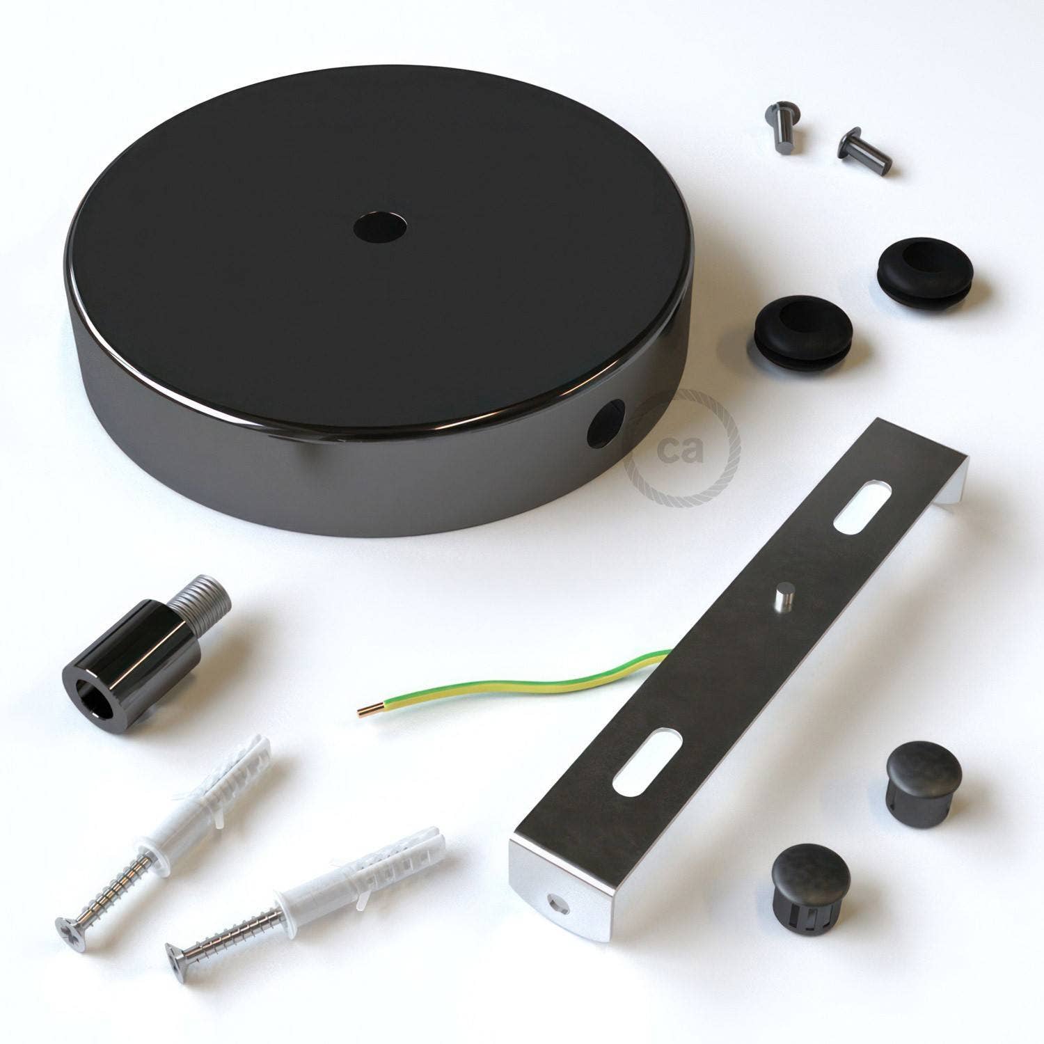 LIGHTINUP S.R.L. - Vendita all'ingrosso Lampadario/lampada a sospensione - Kit rosone cilindrico in metallo a 1 foro centrale e 2 fori laterali3