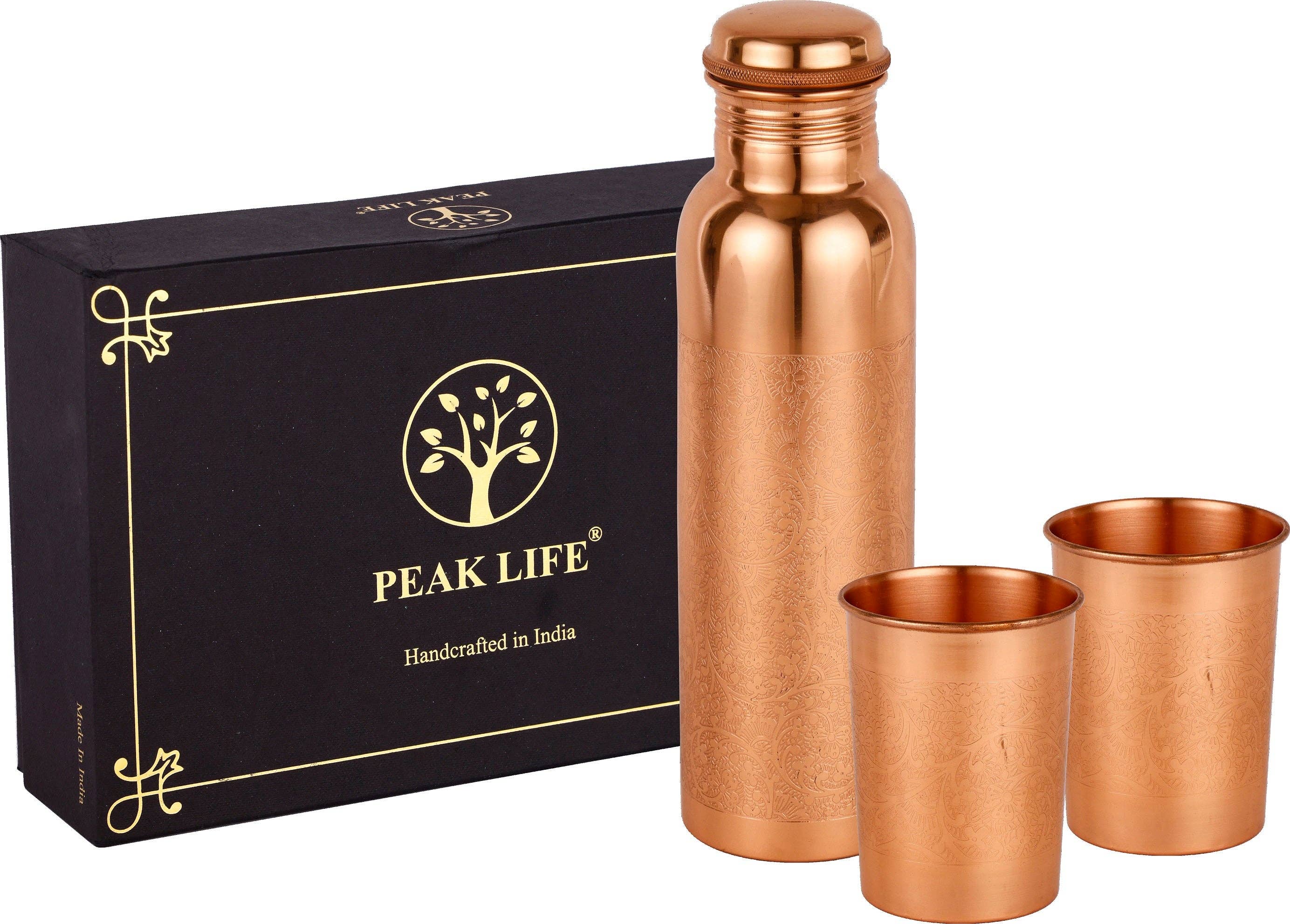 Peak Life - Wholesale Water Bottle - Floral Etching Glossy Combo  Copper Vessel2