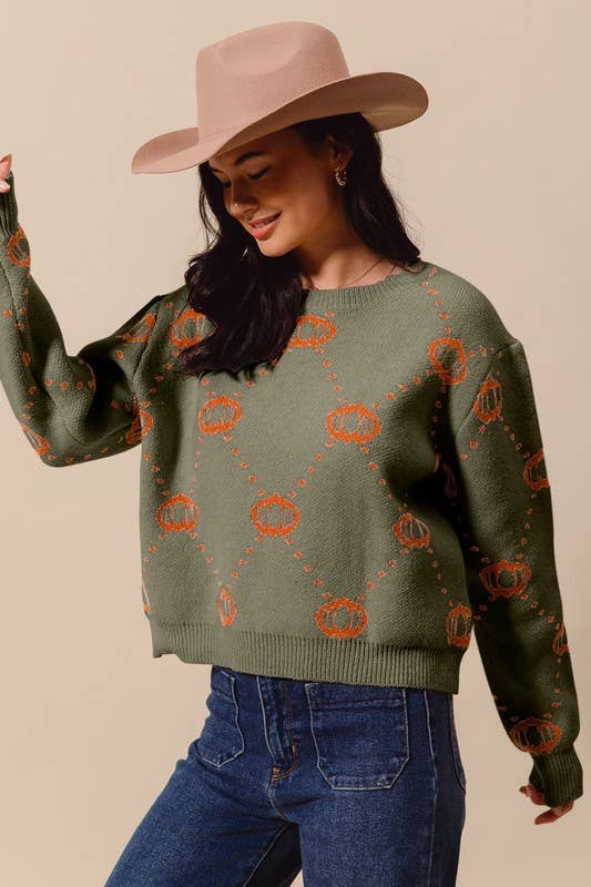 Vanilla Monkey - Vendita all'ingrosso Maglione tricot - Donna - Top maglione per Halloween per il Ringraziamento con rombi a forma di zucca4