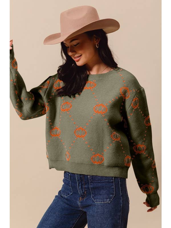 Vanilla Monkey - Vendita all'ingrosso Maglione tricot - Donna - Top maglione per Halloween per il Ringraziamento con rombi a forma di zucca4