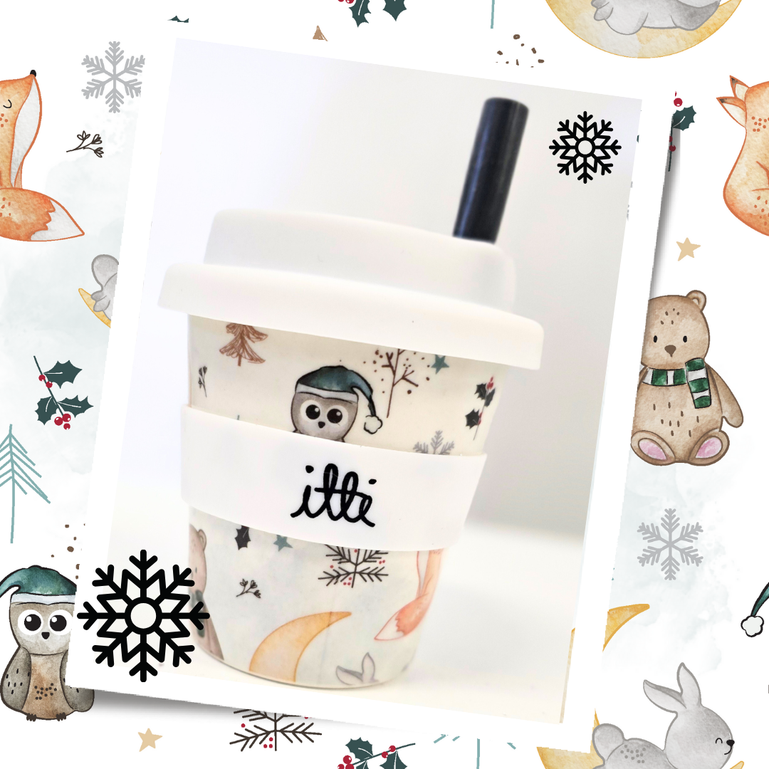 Itti - Wholesale Drinking glass/cup – Kids & Baby - Itti Bamboo Baby Cino Cup + 2 Straws - Winter Wonderland3