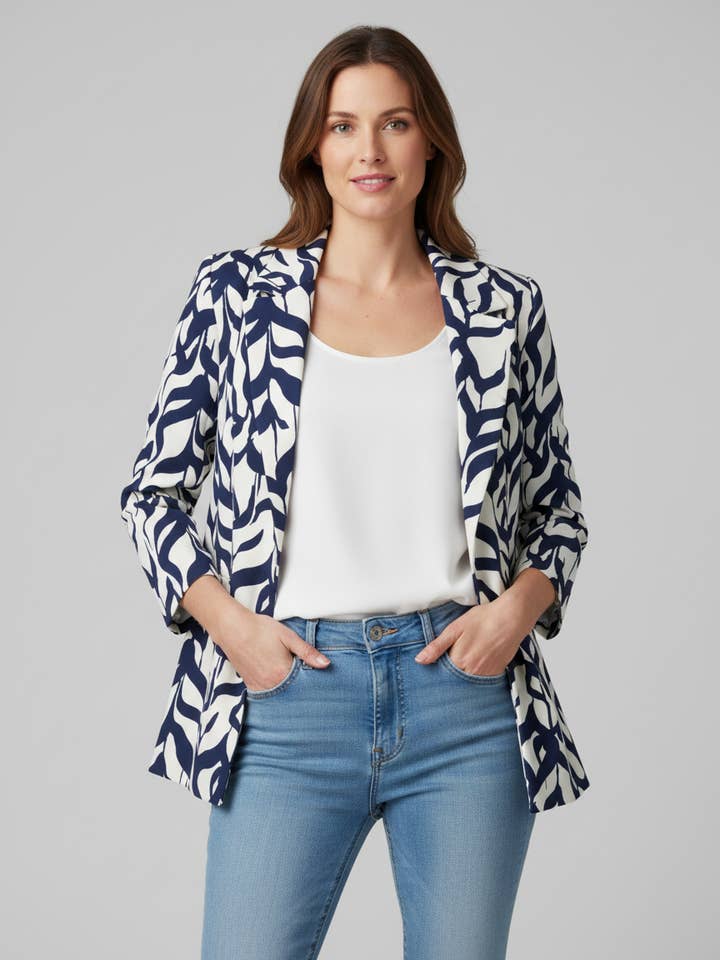 LANGE GEMUSTERTE JACKE OHNE KNÖPFE - Romi-Hò für den Großhandel von JASMINE & CO. SRL