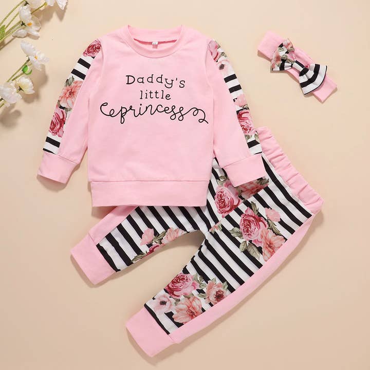 Fennco Styles – wholesale Clothing set – Baby – Daddy's Little Princess Pink Cotton 3pcs Girl Outfit