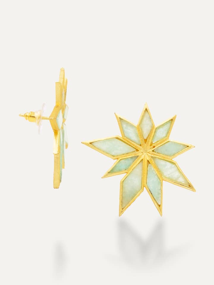 Halley Amazonit-Goldohrringe für den Großhandel von TIAHRA Jewelry