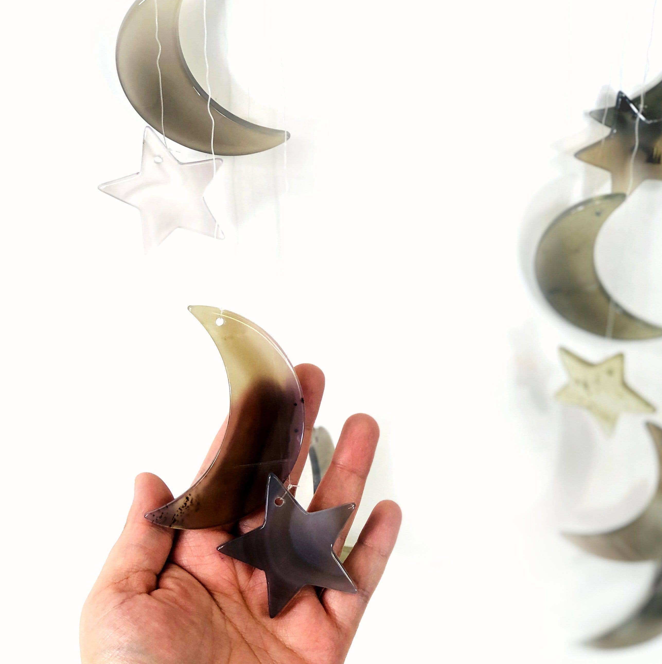 Rock Paradise - Wholesale Wind Chime - Crystal Agate Moon and Star Wind Chime - 5 Color Options5