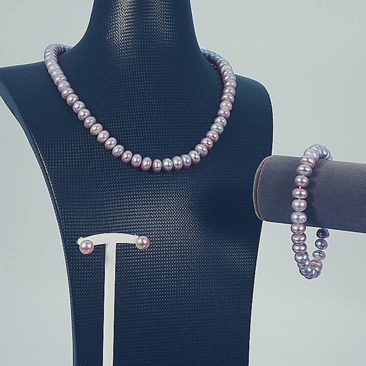Georgian Jewellery Set 8 - 9 mm AAAA Purple Freshwater Pearls with 17 Strand for wholesale by Vayo Pearls