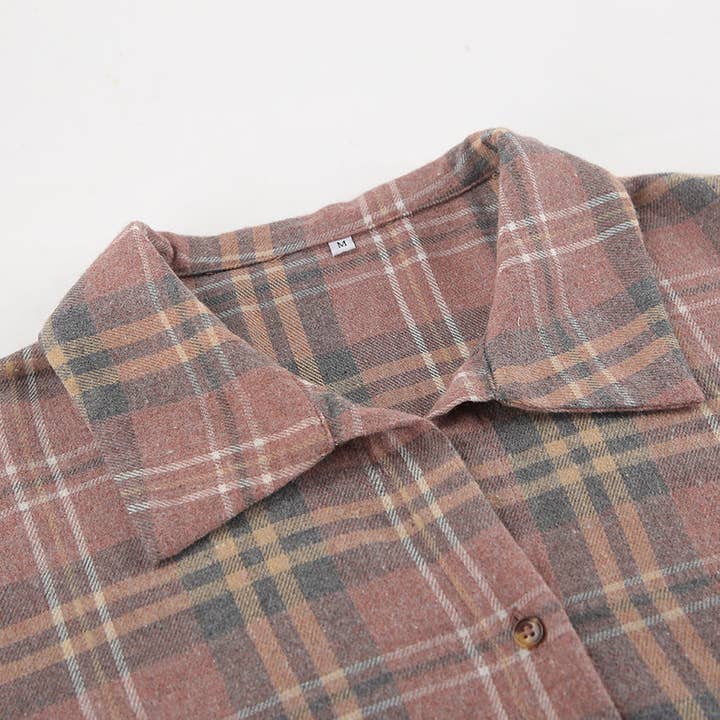 Marayn - Wholesale Buttoned-down shirt – Women's - Autumn Vintage Oversized Plaid Shirt Chic Versatile4