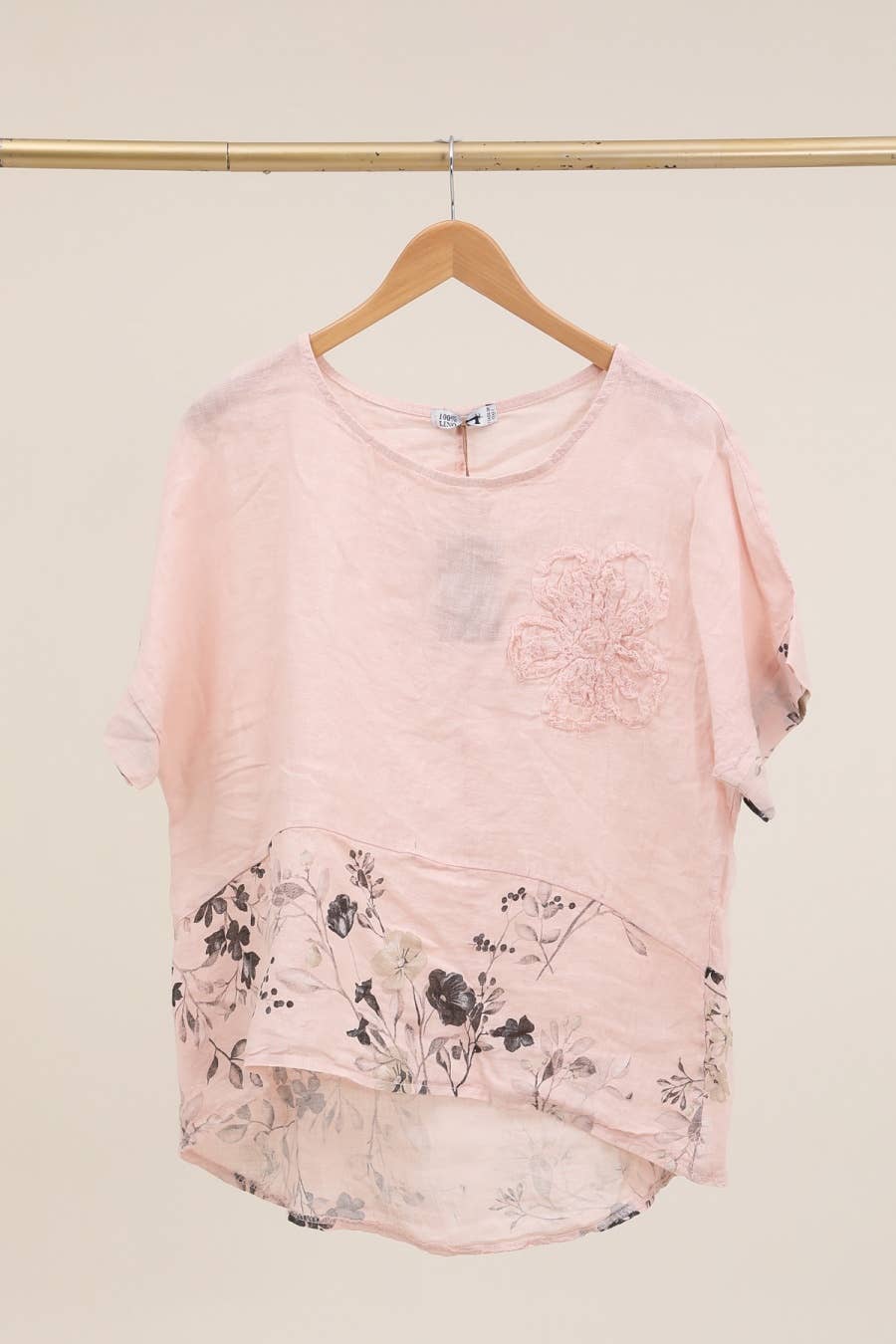 LÉA & LUC - Wholesale Tunic - Women's - Printed blouse with a flower in 100% Linen REF. 120624