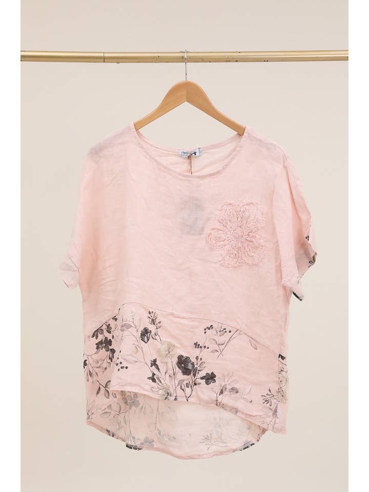 LÉA & LUC - Wholesale Tunic - Women's - Printed blouse with a flower in 100% Linen REF. 120624