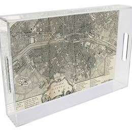 T1481-Antique Paris Map Serving Lucite Tray for wholesale by Marye-Kelley