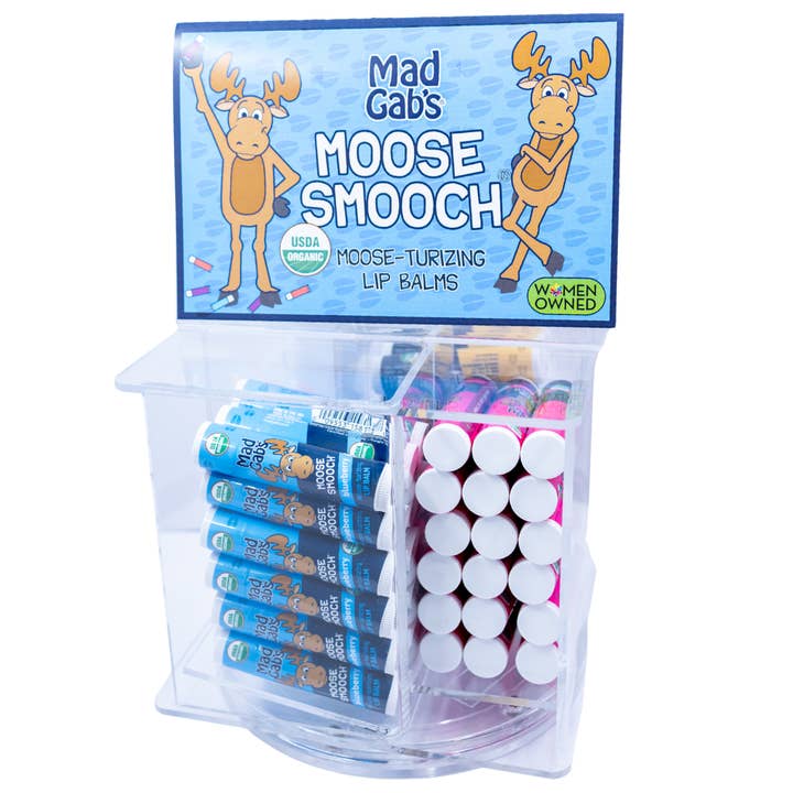96pc Organic Moose Smooch Lip Balm Spinner for wholesale by Mad Gab's