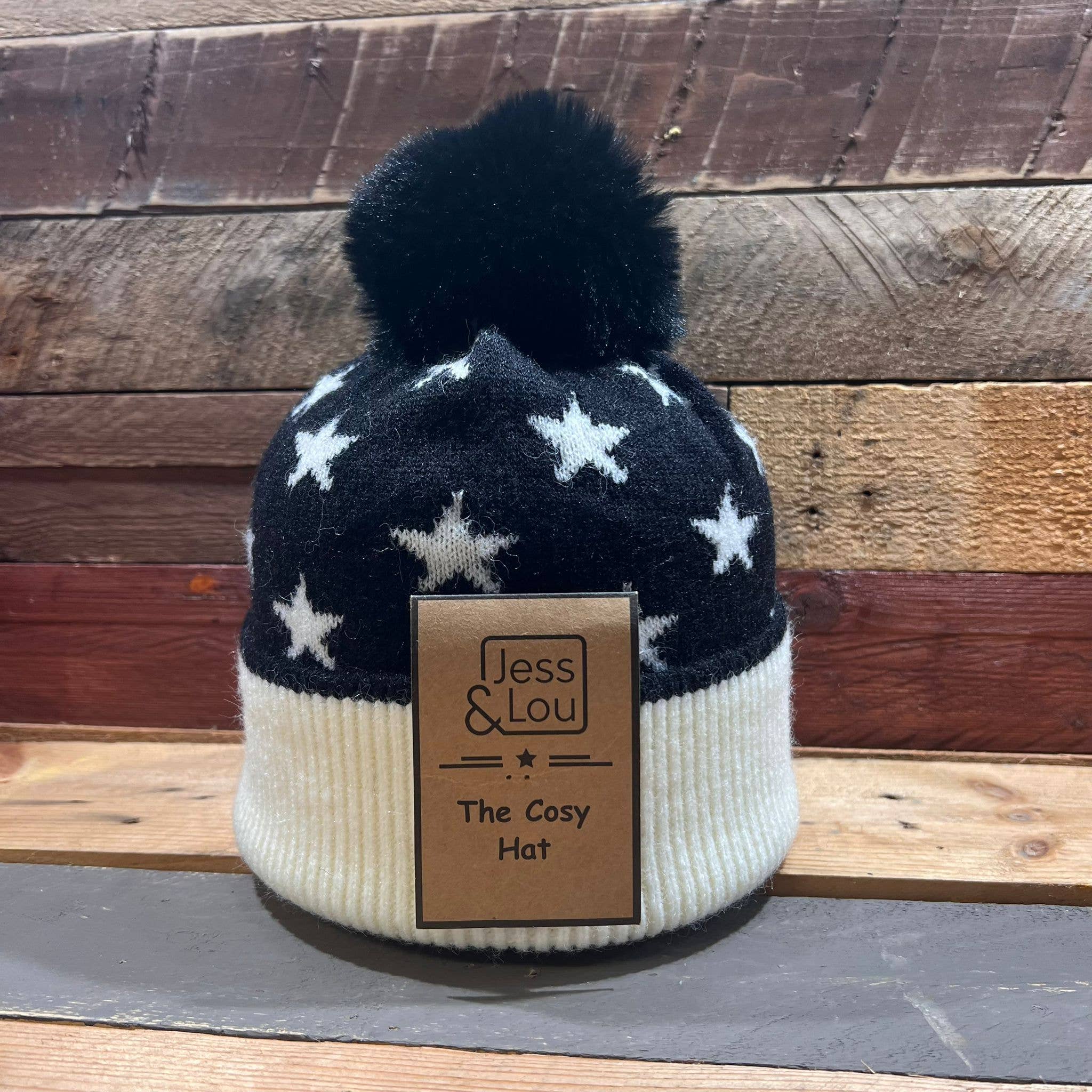 Jess & Lou - Wholesale Beanie - Women's - Unisex Star Cosy Bobble Hat | Navy, Black, Green & Pink2
